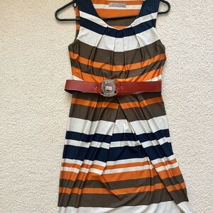 Striped Sleeveless Dress with Belt
